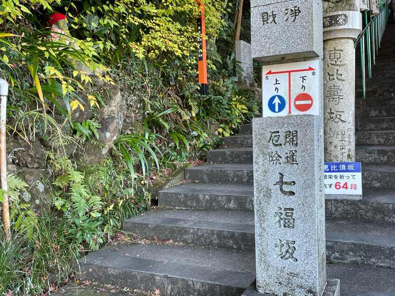 寂光院内にある七福神の名前がつけられた坂(階段)、七福坂の写真です。